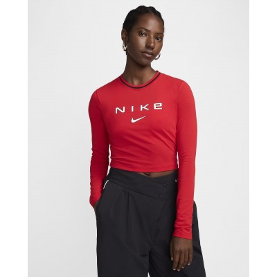 Nike Sportswear Chill Knit Womens Slim Long-Sleeve Cropped Graphic Tee FZ2858-657