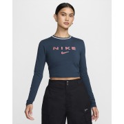 Nike Sportswear Chill Knit Womens Slim Long-Sleeve Cropped Graphic Tee FZ2858-478