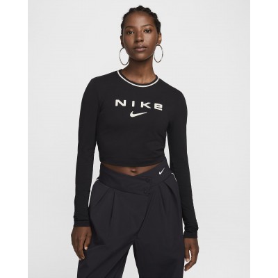 Nike Sportswear Chill Knit Womens Slim Long-Sleeve Cropped Graphic Tee FZ2858-010